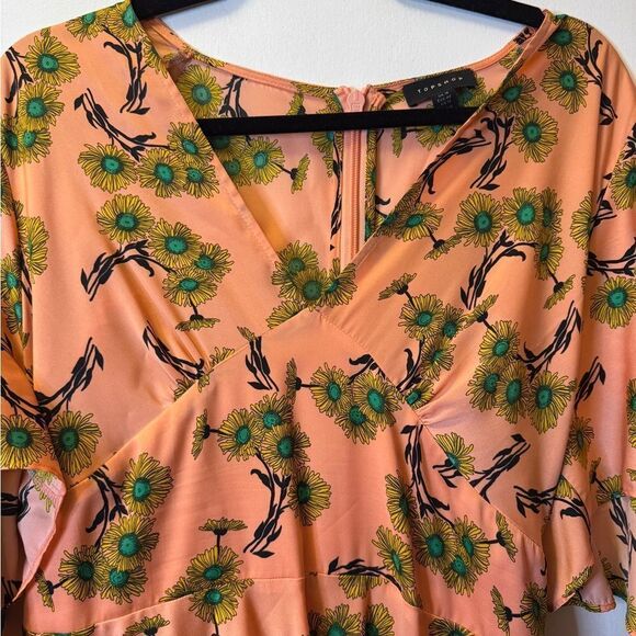 TOPSHOP Idol Daisy Print Midi Dress Pink Women’s Size 10 - Picture 6 of 8